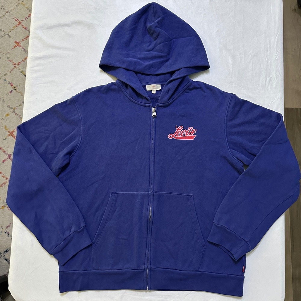 Levis Mens Zip Up Hoodie Sweatshirt Small Blue Retro Logo Streetwear Sporty